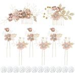 inSowni 20'li Paket Klasik Beyaz Tozlu Pembe Mavi Çiçek Gelin Düğün Saç Yan Taraklar + U Şekilli Çiçek Saç Tokaları + Bükümlü Spiral İnci Saç İğneleri Parçalar Gelin Nedimeler Kadınlar Kızlar için Aksesuarlar (Koyu Pembe)