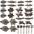 inSowni 30'lu paket/15 çift bronz metal retro vintage timsah saç klipsi, toka, ponpon, yaprak çiçek, kelebek aksesuarı, kadınlar ve kızlar için