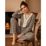 İnspira Lingerie Leopar ve Çiçek Desenli Pamuklu Penye Kumaş Pijama Takımı - M