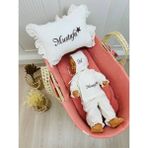 İnsta Bebe 4 Katlı Müslin Isimli Hastane Çıkışı , Zıbın, Pijama, Şapka ve Yastık Kılıfı (%100 Organik Pamuk) - 0 - 3 Ay - 01.Ekru