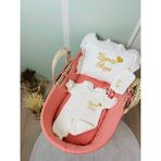 Insta Bebe Nakış Işlemeli Ismli Müslin Hastane Çıkışı Yakalı Tulum Şapka ve Yastık Kılıfı (Renk-Desen-Ismi Değiştirebilirsiniz) - 0 - 3 Ay - 01.Ekru