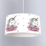 İnstababyrooms Beyaz Unicorn Pembe Yıldız Desenli Çocuk Odası Dijital Baskılı Sarkıt Avize