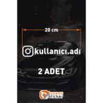 Instagram Logolu Kullanıcı Adı - 2 Adet 20 cm - Araç Kelebek Cam Sticker Etiketi Folyo Kesim - Beyaz