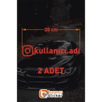 Instagram Logolu Kullanıcı Adı - 2 Adet 20 cm - Araç Kelebek Cam Sticker Etiketi Folyo Kesim - Kırmızı
