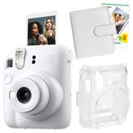 Instax Mini 12 Beyaz 20'lu Film Kare Albüm Şeffaf Kılıf ve Fotoğraf Makinesi Seti