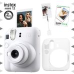 Instax Mini 12 Beyaz Fotoğraf Makinesi 10'lu Film Kıskaçlı Resim Standı ve Silikon Kılıf Seti
