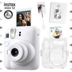 Instax mini 12 Beyaz Fotoğraf Makinesi-10'lu Film-Kıskaçlı Stand-PVC Albüm ve Simli Pleksi Kılıf Set