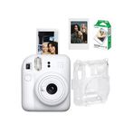 Instax Mini 12 Fotoğraf Makinesi-10'lu Film-Şeffaf Pleksi Kılıf ve Fotoğraf Çerçevesi Seti 2 Beyaz