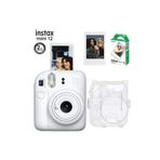 Instax Mini 12 Fotoğraf Makinesi 10'lu Film Simli Pleksi Kılıf ve Fotoğraf Çerçevesi Seti 2 - Beyaz