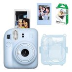 Instax Mini 12 Fotoğraf Makinesi 10'lu Film Simli Pleksi Kılıf ve Fotoğraf Çerçevesi Seti 2 - Mavi