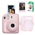 Instax Mini 12 Fotoğraf Makinesi 10'lu Film Simli Pleksi Kılıf ve Fotoğraf Çerçevesi Seti 2 - Pembe