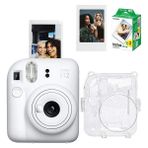 Instax Mini 12 Fotoğraf Makinesi 20'li Film Simli Pleksi Kılıf ve Fotoğraf Çerçevesi Seti 1 - Beyaz