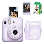 Instax Mini 12 Fotoğraf Makinesi 20'li Film Simli Pleksi Kılıf ve Fotoğraf Çerçevesi Seti 1 - Mor