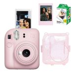 Instax Mini 12 Fotoğraf Makinesi 20'li Film Simli Pleksi Kılıf ve Fotoğraf Çerçevesi Seti 1 - Pembe