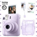 Instax mini 12 Lila Fotoğraf Makinesi-10'lu Film-Kıskaçlı Resim Standı ve Simli Pleksi Kılıf Seti