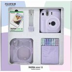 Instax mini 12 Lila Fotoğraf Makinesi 10'lu Film Simli Pleksi Kılıf Mandal ve Kıskaçlı Resim Standı