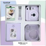 Instax mini 12 Lila Fotoğraf Makinesi 10'lu Film Simli Pleksi Kılıf PVC Albüm ve Kıskaçlı Resim Stan