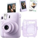 Instax mini 12 Lila Fotoğraf Makinesi Simli Pleksi Kılıf Çerçeve ve 10'lu Film Hediye Seti-FOTSI0019