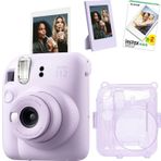 Instax mini 12 Lila Fotoğraf Makinesi Simli Pleksi Kılıf Çerçeve ve 20'li Film Hediye Seti-FOTSI0019