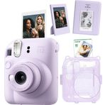 Instax mini 12 Lila Fotoğraf Makinesi Simli Pleksi Kılıf Pvc Albüm 10'lu Film ve Çerçeveli Hediye Se