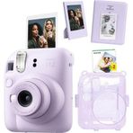 Instax mini 12 Lila Fotoğraf Makinesi Simli Pleksi Kılıf Pvc Albüm 20'li Film ve Çerçeveli Hediye Se