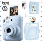 Instax Mini 12 Mavi 10'lu Film Kıskaçlı Stand PVC Albüm Simli Pleksi Kılıf ve Fotoğraf Makinesi Seti