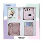 Instax Mini 12 Pembe 10'lu Film Simli Pleksi Kılıf Mandal Kıskaçlı Resim Standı Bundle Box ve Fotoğraf Makinesi