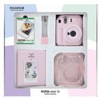 Instax Mini 12 Pembe 10'lu Film Simli Pleksi Kılıf PVC Albüm Kıskaçlı Resim Standı Bundle Box ve Fotoğraf Makinesi