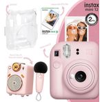 Instax mini 12 Pembe Fotoğraf Makinesi-10'lu Film-Şeffaf Kılıf ve Divoom Fairy-OK Pembe Karaoke Mikr