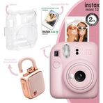 Instax mini 12 Pembe Fotoğraf Makinesi-10'lu Film-Şeffaf Kılıf ve Divoom LoveLock Mini Ses Kayıt Öze
