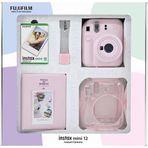 Instax mini 12 Pembe Fotoğraf Makinesi 10'lu Film Simli Pleksi Kılıf PVC Albüm ve Kıskaçlı Resim Sta