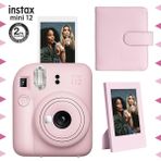 Instax Mini 12 Pembe Fotoğraf Makinesi Çerçeve ve 64'lü Kare Albüm Seti