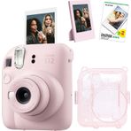 Instax mini 12 Pembe Fotoğraf Makinesi Simli Pleksi Kılıf Çerçeve ve 20'li Film Hediye Seti-FOTSI001