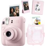Instax mini 12 Pembe Fotoğraf Makinesi Simli Pleksi Kılıf Pvc Albüm 20'li Film ve Çerçeveli Hediye S