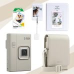 Instax Mini Liplay Plus Sand Beige Çanta Albüm Kıskaç 20'li Film ve Fotoğraf Makinesi Hediye Seti