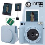 Instax SQ1 Buz Mavi 10'lu Kare Film Deri Kılıf Pleksi Çerçeve Kıskaçlı Stand ve Fotoğraf Makinesi