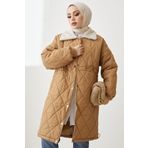 InStyle Alba Yakası Kürklü Büzgülü Mont - Camel MS00ALL3004