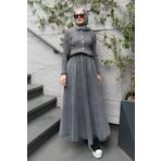 InStyle Beli Lastikli Gri Kot Etek