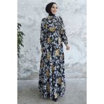 inStyle Bianka Nakış Çiçek Şifon Elbise - Siyah - 44