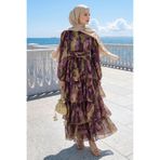 InStyle Bohem Desen Katlı Kuşaklı Mürdüm Elbise