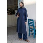 InStyle Büzgülü Kol Tunik Pantolon Koyu Mavi Kot Takım