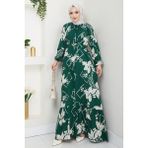 inStyle Çiçek ve Şekil Desenli Haki Viskon Elbise - 40