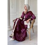 inStyle Dalgalı Yaprak Desen Mor Viskon Elbise - 40