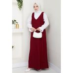 InStyle Double Krep Jile Bordo Elbise