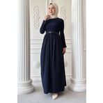 InStyle Drapeli Sandy Cotton Lacivert Elbise