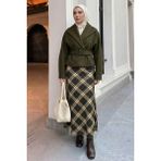 InStyle Ekose Desenli Haki Saten Etek