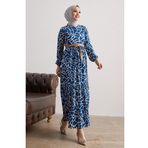 Instyle Else İndigo Taş Desenli Hasır Kemerli Elbise