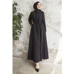 InStyle Emery Kuşaklı Gömlek Yaka Ferace - Siyah