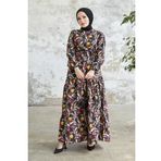 Instyle Felara Siyah Çiçek Desen Kuşaklı Tesettür Elbise