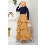 InStyle Fırfırlı Kat Kat Uzun Modal Etek Camel